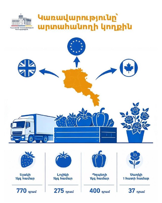 Упакованные свежие фрукты, овощи и цветы, готовые к экспорту из Армении